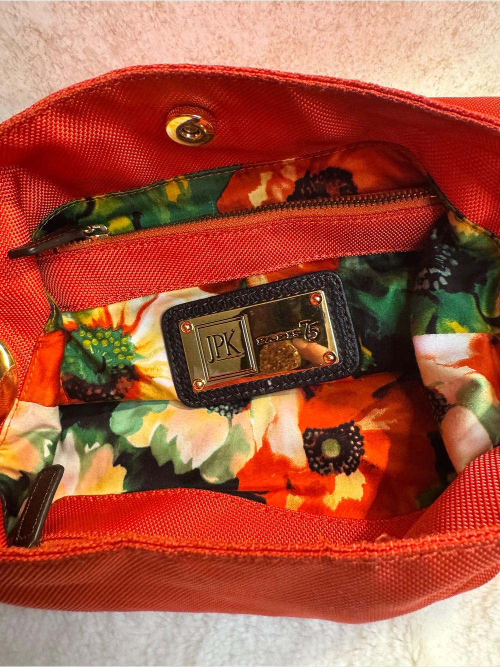 JPK Paris Salmon/ Orange Shoulder Tote Bag with leather Handle. - Picture 6 of 13